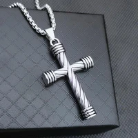 classic punk personality striped cross pendant necklace for men glamour casual street party jewelry