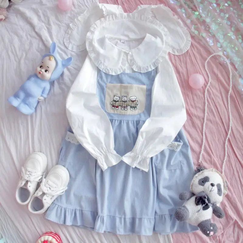 

Mori's corduroy high waist strap skirt girl loose college sweet A-head soft girl doll skirt spring and autumn