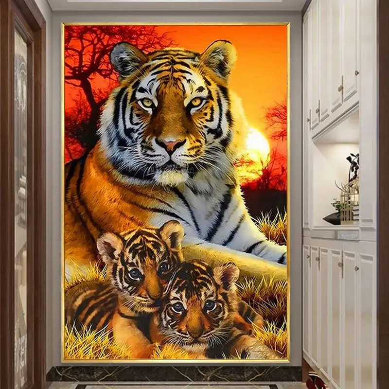 

5D Diamond Art Paintings Tiger DIY Handmade Full Diamond New Cross Stitch Living Room Entrance Vertical Version Home Decor