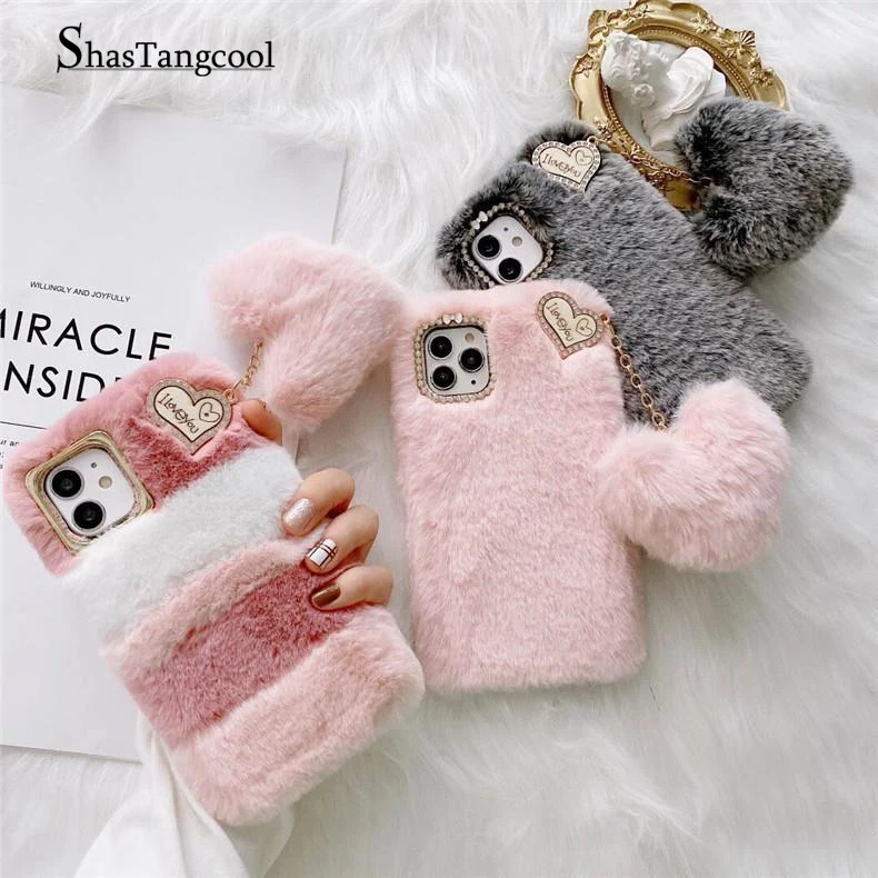 

Fashion Plush Love Ball Pendant Phone Case For IPhone8 7 11 12 13 Pro Max X XS Max XR Plus SE2 SE3 7Plus MINI