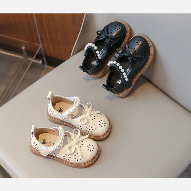 Туфли из ПУ кожи для девочек дышащие лоферы мягкая подошва бант маленькие и