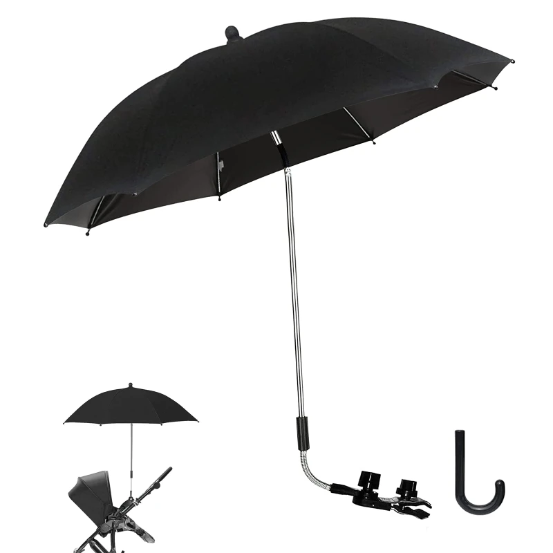 

67JC Sun Protection Pram Parasol Buggy Stroller Easy Assembled Anti-UV Umbrella Pushchair Wheelchair Outdoor Accs Black 80CM