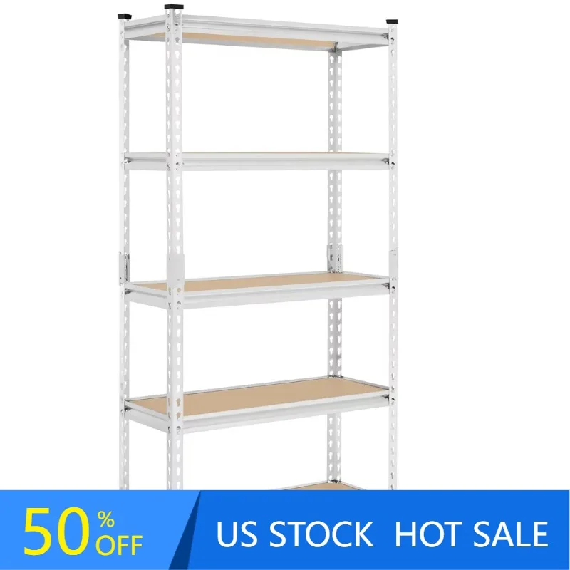 

60 дюймов H 5-уровневые регулируемые полки для хранения без болтов, серебристые