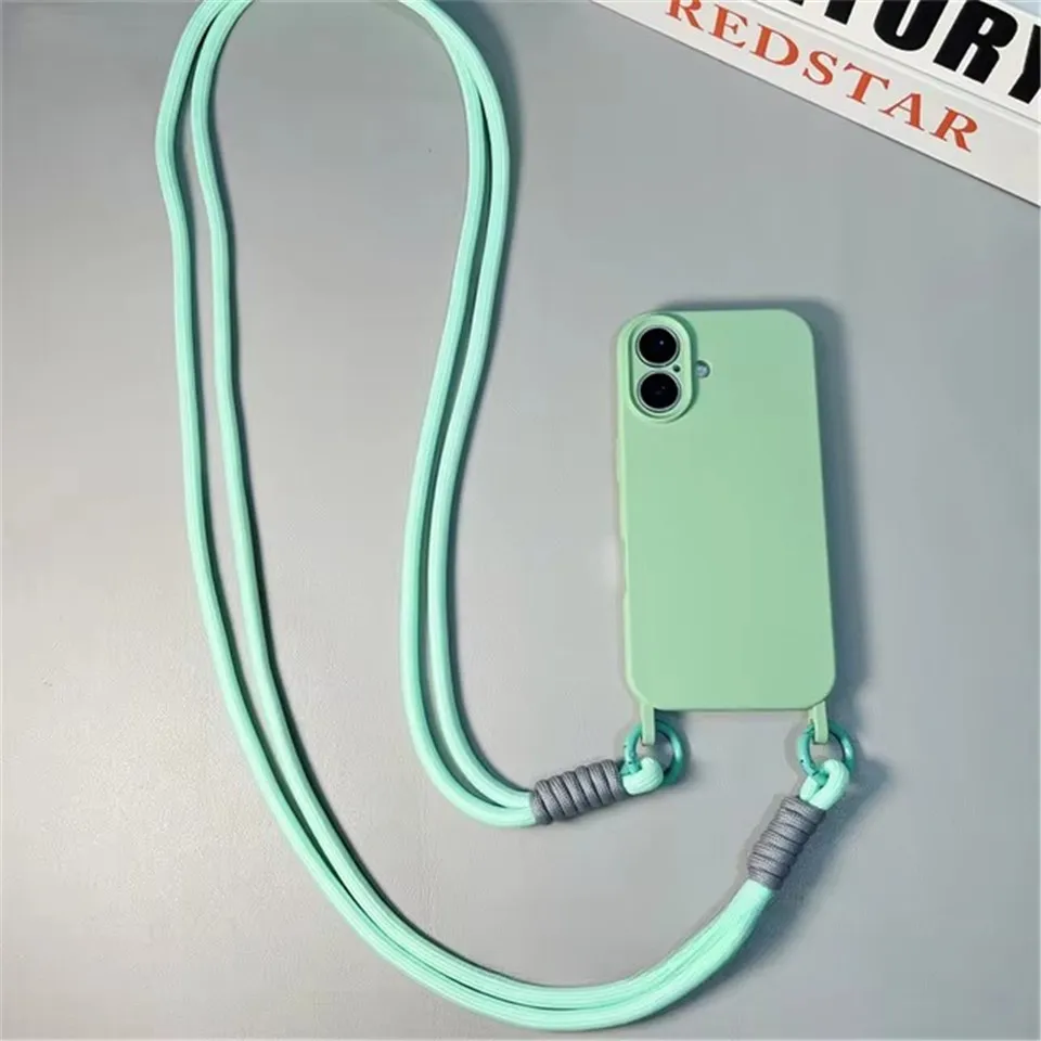 Роскошный чехол из жидкого силикона для iPhone 16 Pro Max 15 14 13 12 11 с ремнями через плечо