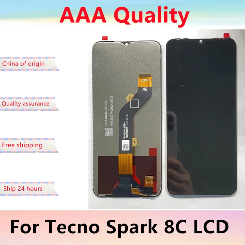 Протестированный оригинальный 6 6-дюймовый ЖК-дисплей Tecno Spark 8C с цифровым