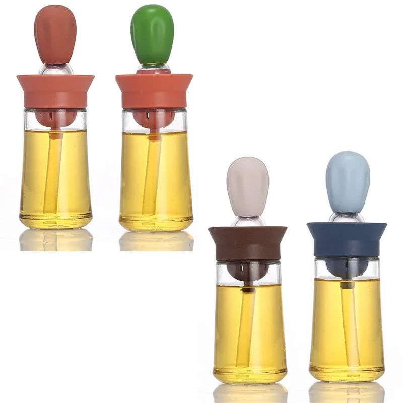 

Glass Oil Bottle with Silicone Brush 2 In 1 Oil Brush Dispenser for Cooking, Oil Measure Container Dispenser Kitchen BBQ Tools