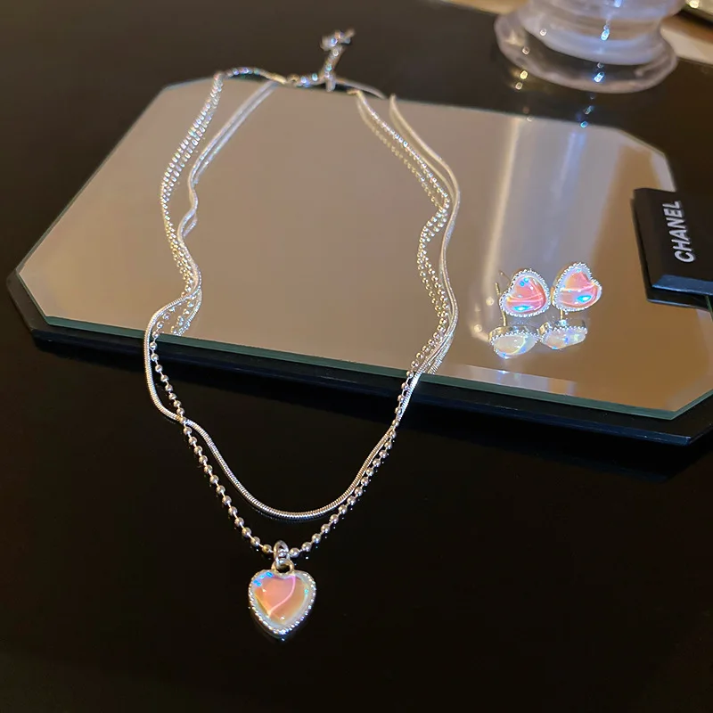 

AFSHOR Fashion Golden Resin Heart Jewelry Sets For Woman Love Drop Necklace Pendant Earrings Set Bridal Wedding Gift Accessories