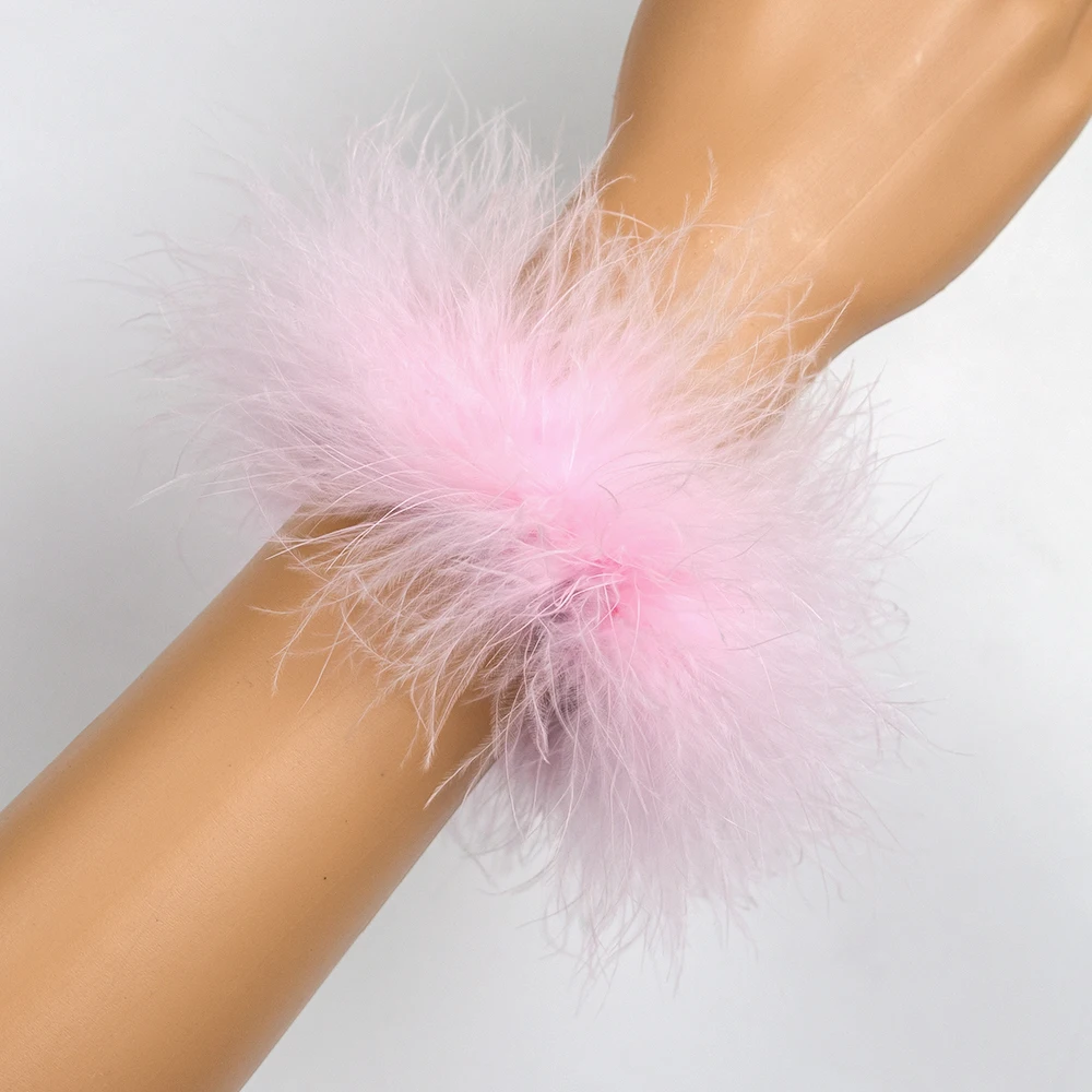 Women Real Fur Turkey Feathers Cuff Fashion Solid Color Fur Sleeve Hair Accessories Anklet Bracelet Feather Cuffs Crafts 1/2 Pcs