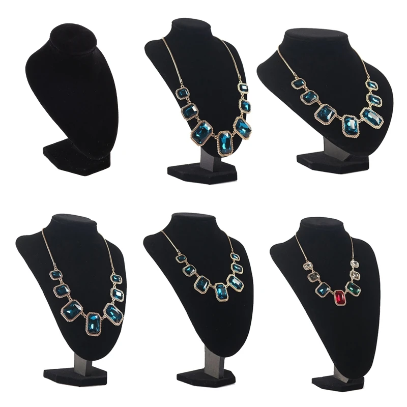 

D7WB Necklace Mannequin Holder Flannel Pendant Chain Jewelry Display Rack Black