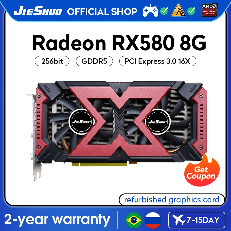 

Игровая видеокарта JIESHUO AMD RX580, 8 ГБ, GDDR5 2048 GPU 256Bit RX580 8G, поддержка настольного ПК, игровая видеокарта для офиса, KAS RVNS
