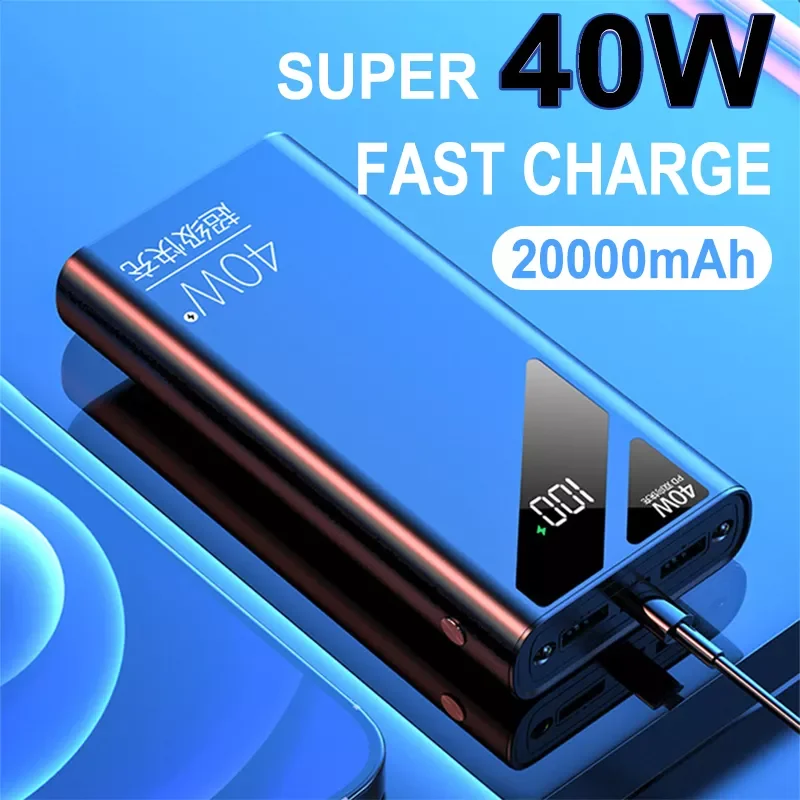 

NEW2023 20000mAh Power Bank 40W Fast Charge Powerbank For Iphone 12 13 Promax LED Digital Display External Battery For Xiaomi