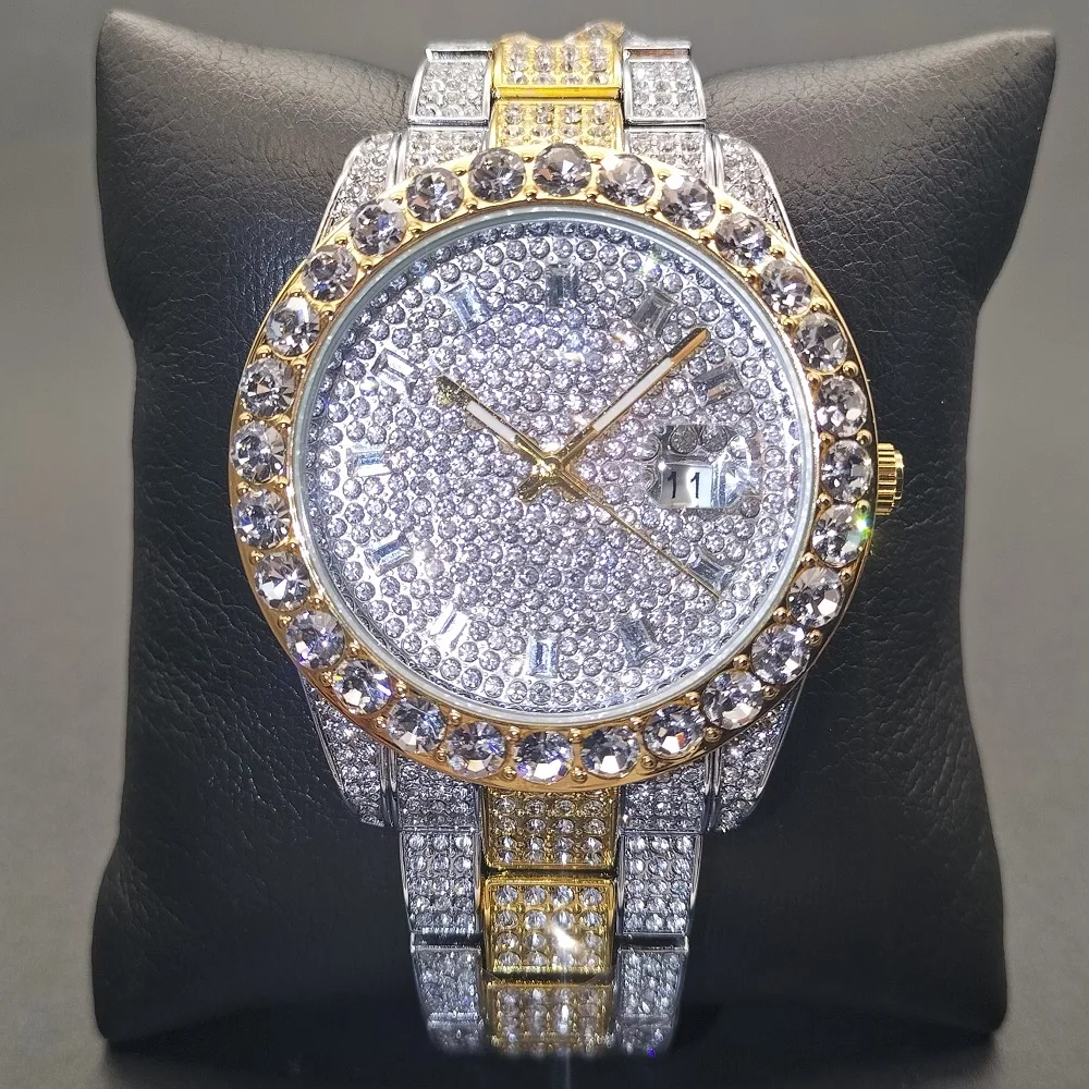

MISSFOX New Men Watches Fashion Round Waterproof Iced Out Male Quartz Wrist Watch Hip Hop Brand Stainless Steel Men's Clock 2022