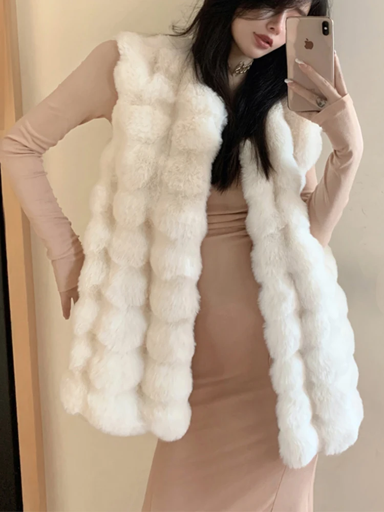 

Fitaylor New Autumn Winter Sleeveless Faux Fur Coat Women Fashion O-neck Thick Warm Vest Lady Loose Solid Color Jackets