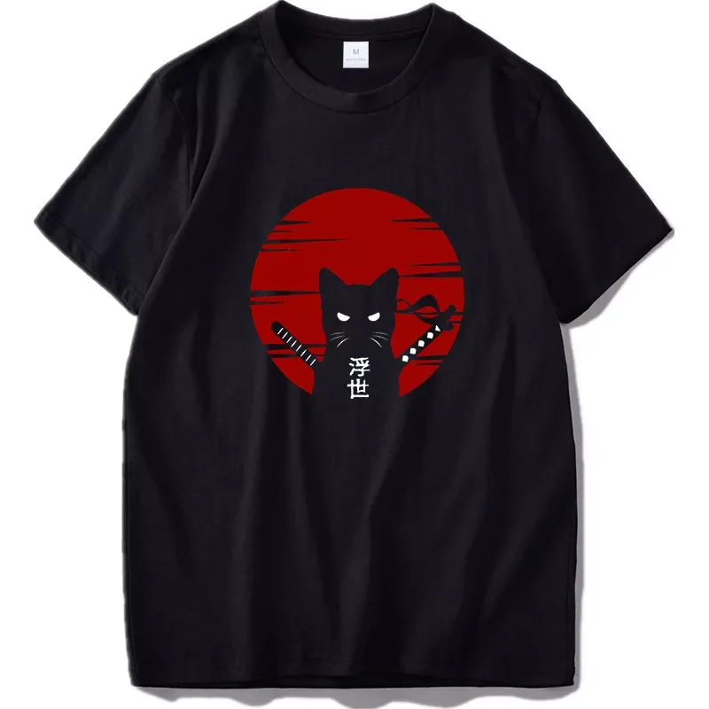 

Dark Style Samurai Cat Tshirt Japan Style Ukiyoe Culture Original Design Digital Print 100% Cotton Tops Tee
