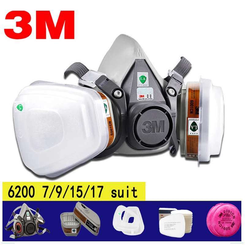 

7/15/17 in 1 6200 Gas Mask Paint Spraying Safety Work Half Face Respirator Industry Dust Mask With 6001/2091 Filter Dust Mask