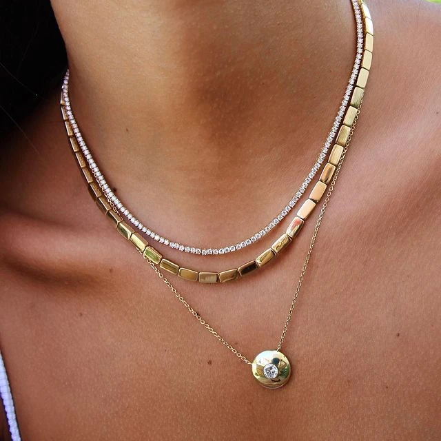 

High Polish Punk Styles Bar Charm Pendant Tennis Chain Necklaces Gold Silver Plated Women simple Choker Chain Necklaces Jewelry