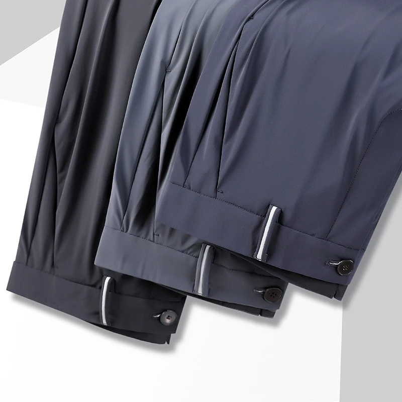 

JSBD Summer silky, breathable, lightweight, elastic trousers, men's wrinkle-resistant and ironing straight trousers