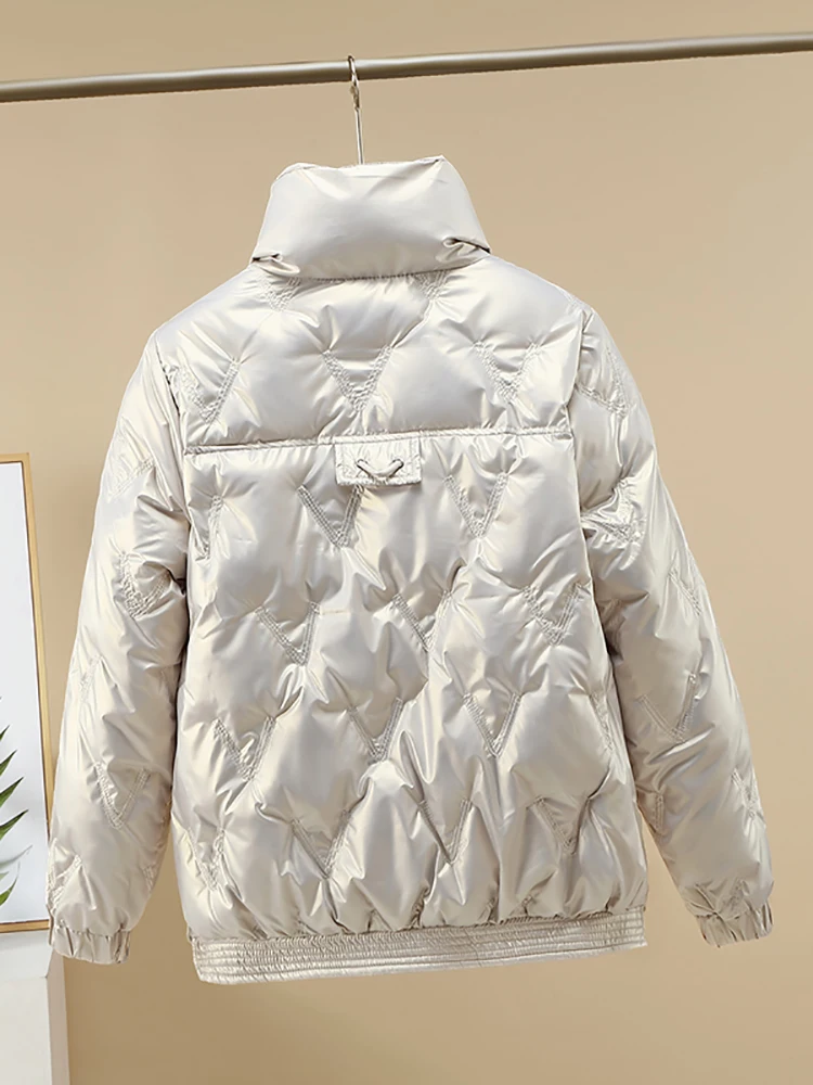 Women Jacket 2022 New Winter Parkas Female Glossy Down Cotton Jackets Stand Collar Casual Warm Parka Short Coat Female Outwear