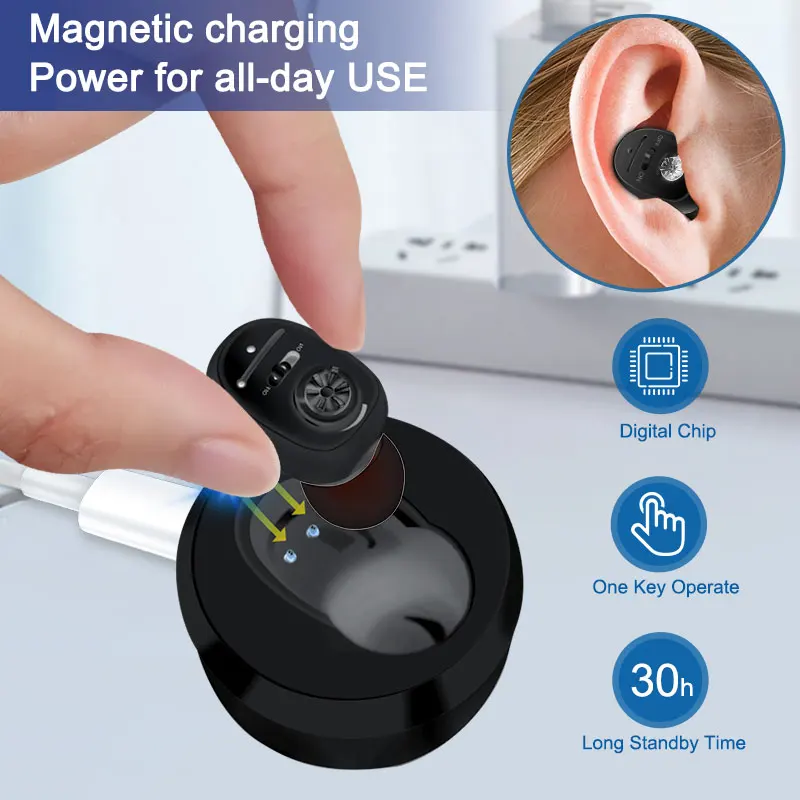 

Rechargeable Mini Hearing Aid Digital Hearing Aids for Deafness Elderly Sound Amplifier Moderate to Severe Loss DropShipping