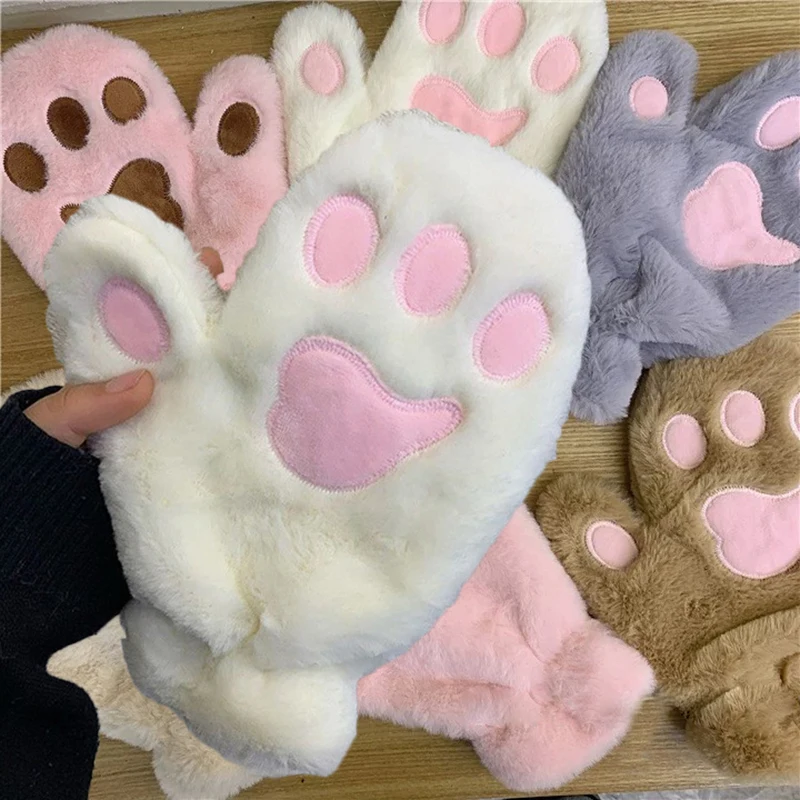 

Women Cat Claw Gloves Winter Warm Plush Gloves Cute Cartoon Glove Outdoor Windproof Thicken Fingerless Mitten Full Finger Gloves