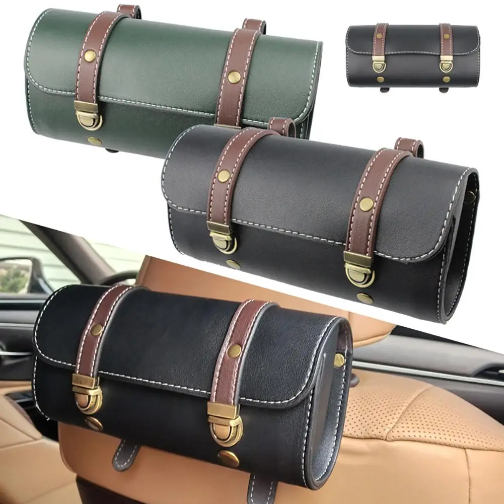 

Motorcycle Saddle Storage Bag PU Leather Bike Handlebar Tool Bag Barrel Shape Handlebar Travel Storage Pouch For Bicycle Scooter