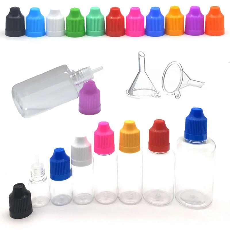 

50pcs PET Plastic Empty Dropper Bottle 3ML 5ML 10ML 15ML 20ML 30ML 50ML Liquid Eye Clear Water Vial Long Tip Cap With Funnel