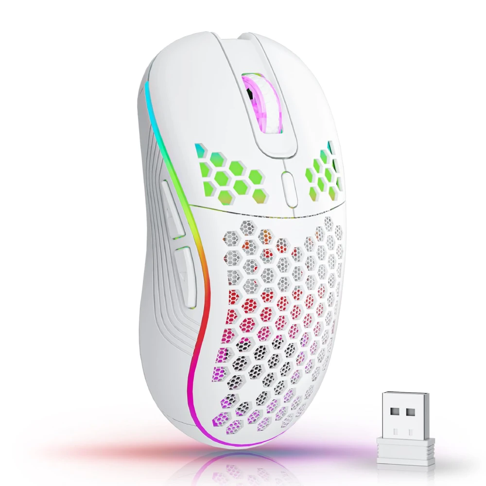 Фото Беспроводная игровая мышь 2,4G с RGB-подсветкой и зарядкой с регулируемым разрешением, эргономичная сотовая конструкция для настольного ноутбука №1