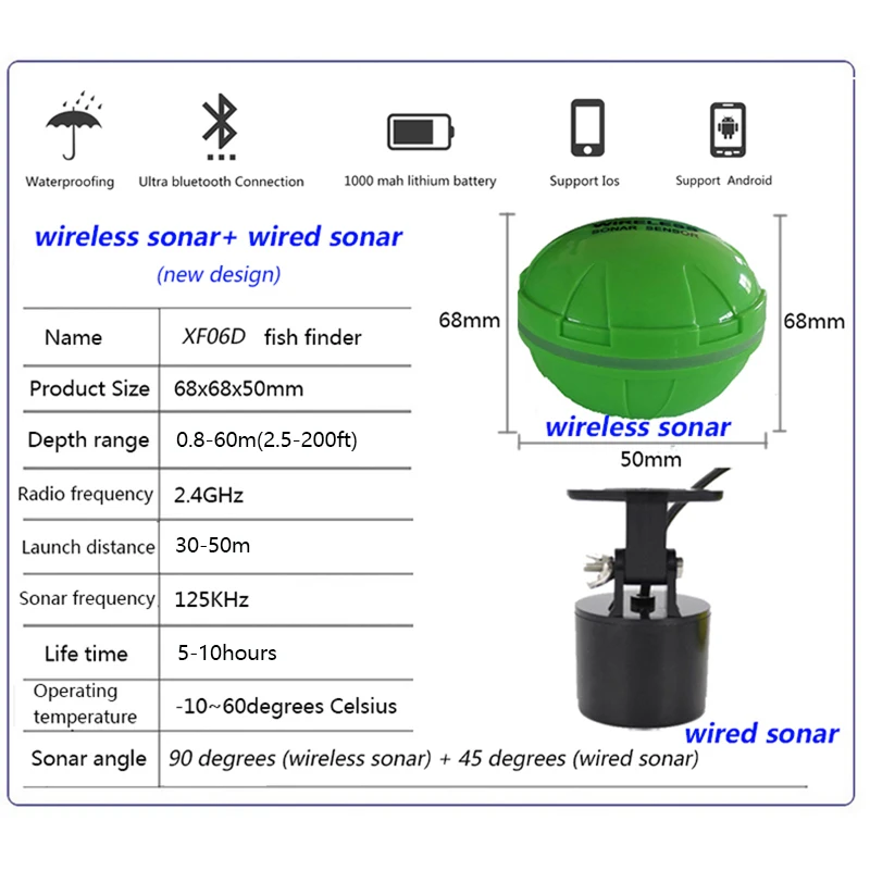 Portable Fish Finder Bluetooth Wireless Echo Sounder Sonar Sensor Depth Fishfinder for Lake Sea Fishing IOS& Android 2