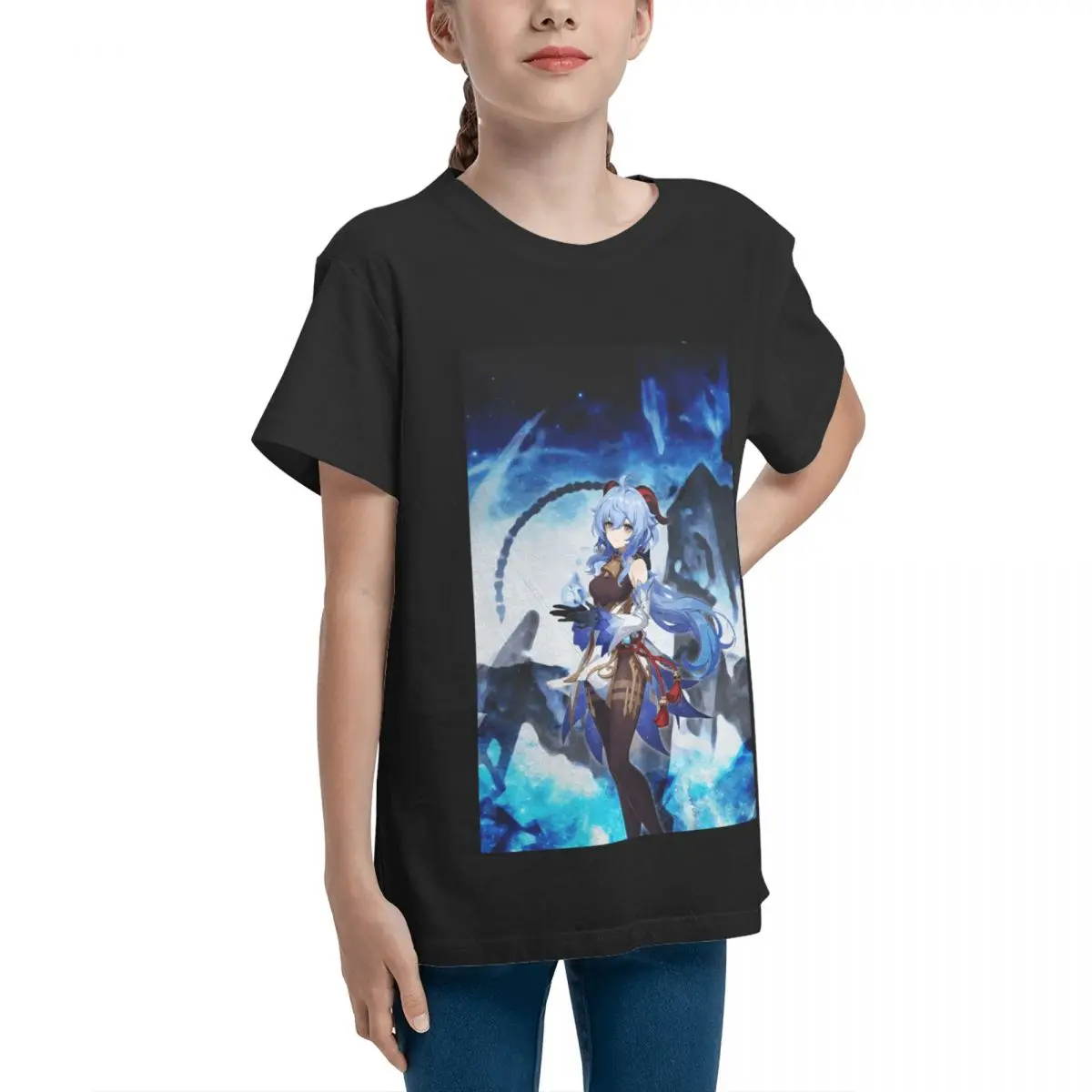 Ganyu Genshin Impact пленсивный взгляд Базовая футболка с коротким рукавом для подростков
