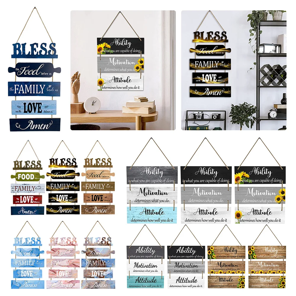 

Wall Hanging Sign Rustic Inspiration Wall Decor Sign Chrismas Bless The Food Before Us Plaque Sign for Dinning Room/Living Room