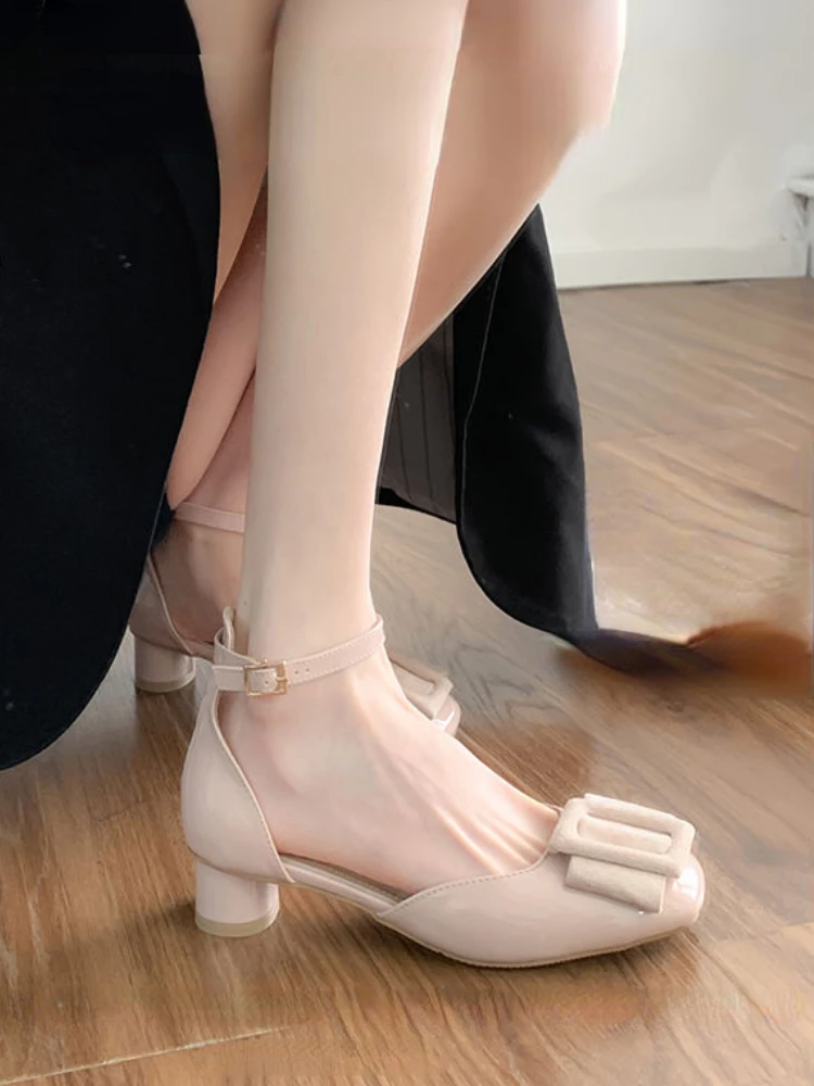 

Босоножки женские однотонные на среднем каблуке, офисные модные туфли-лодочки в Корейском стиле, элегантные винтажные мягкие туфли с пряжкой, Нескользящие, лето 2023