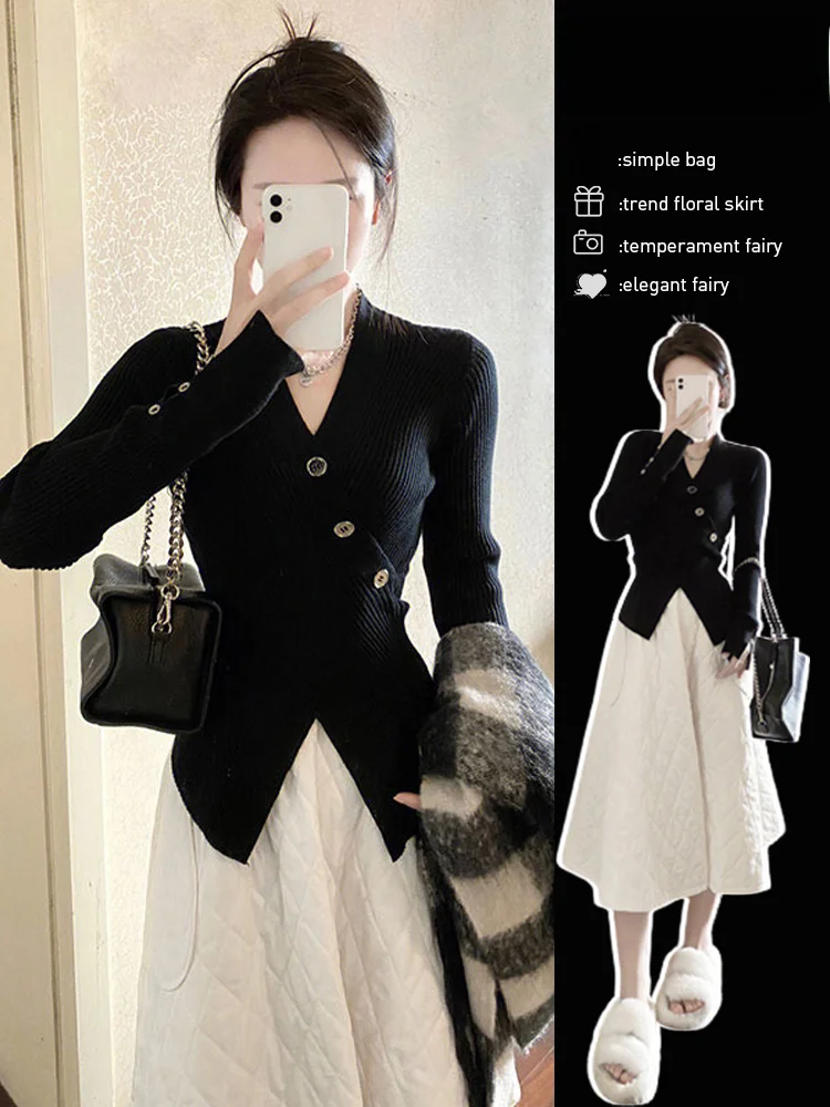 2025 New Long-Sleeved Clothing for Spring Top Sweater Undershirt with Black inside Cardigan Coat Female Fall and Winter |