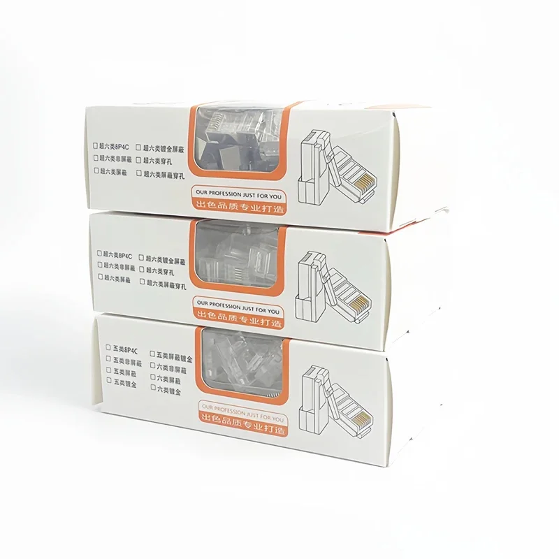 Фото Комплект из 100 разъемов RJ45 Cat5e/Cat6, позолоченные |   Разъем Ethernet для сетевых кабелей мощностью 1000 Мбит/с — совместимость с Cat5e №4