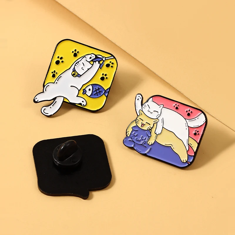 Cute Pets Cat Animal Brooches Cats play games Fishing Roses Kitten Cat claw Foot Enamel Pins Badges Jewelry for Kid Friend images - 6
