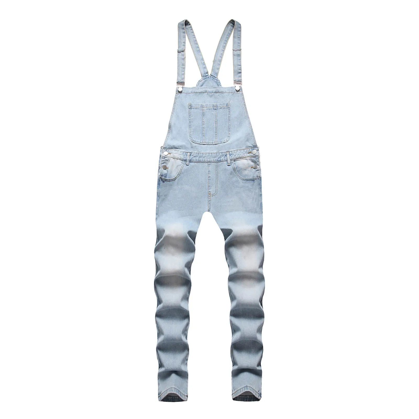 Мужские джинсовые комбинезоны с ремешками монохромная грудь большими карманами