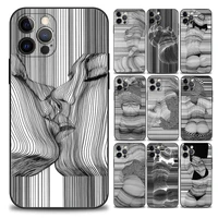 sexy girl line art phone case for iphone 11 12 13 pro max 7 8 se xr xs max 5 5s 6 6s plus black soft silicon