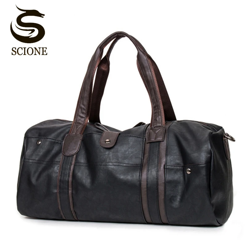 Fashion Male Travel Bag Men's PU Leather Shoulder Vintage Duffle Handbag Large Capacity Crossbody Daily Life Tote Bag Y592