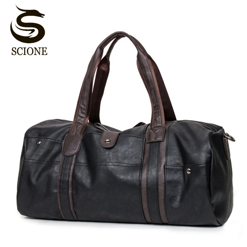 

Fashion Male Travel Bag Men's PU Leather Shoulder Vintage Duffle Handbag Large Capacity Crossbody Daily Life Tote Bag Y592