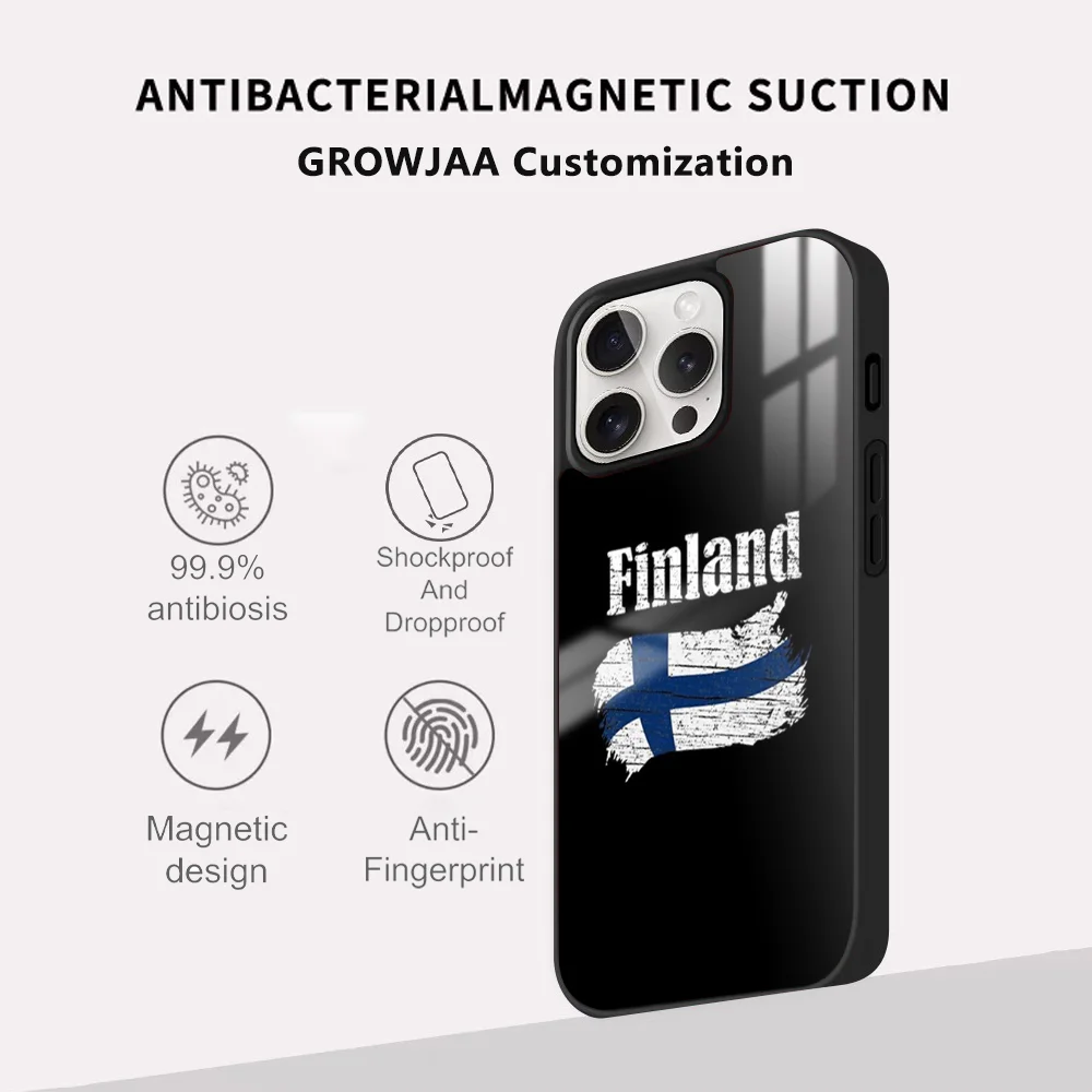 Чехол для телефона с узором флага Финляндии iPhone 16 15 14 13 12 11 Pro Max Plus Mini Magsafe Mirror
