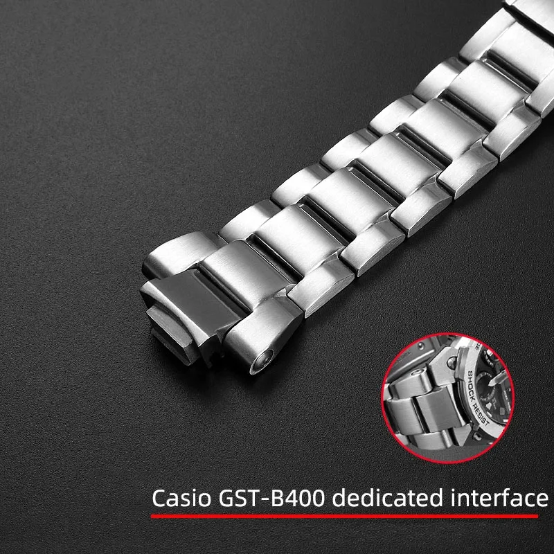 Solid Stainless Fine Steel Watchband Suitable For Casio Watch G-SHOCK Steel Heart GST-B400 Series Sports Men's Wristband Strap
