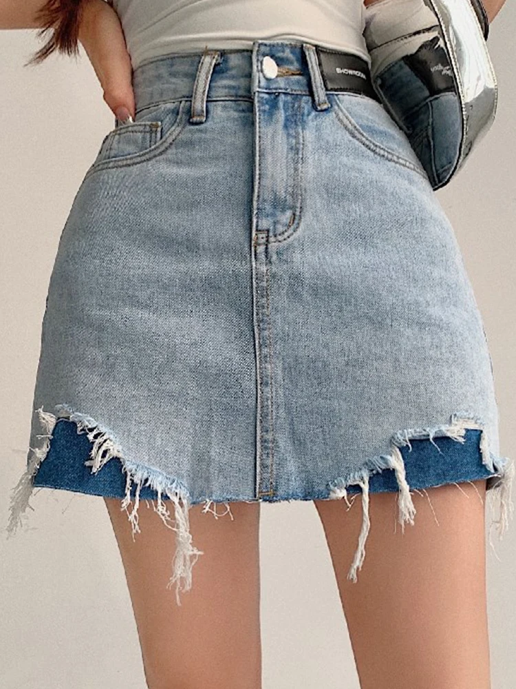 

Casual Irregular Denim Skirt Elastic High Waist A Wrap Hip Short Skirt 2023 Summer New Korean Fashion Women'S Clothing