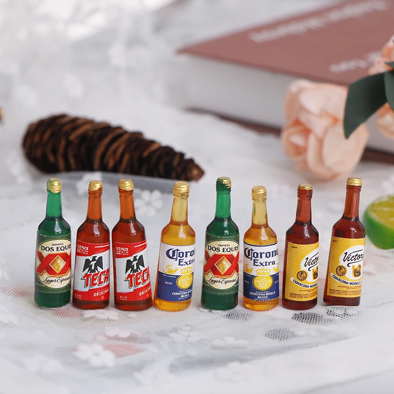 

8 шт./лот 1/12, имитация бутылки из смолы для кукольного домика, модель бутылки для пива, сказочные садовые оранжевые фигурки, миниатюрные буты...