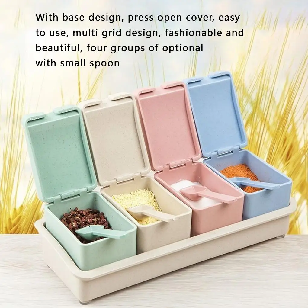 

Набор для специй, коробка для приправ, стеллаж для приправ, Женский контейнер для хранения, крышка для банок и ложки, кухонная утварь