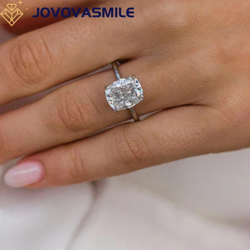JOVOVASMILE  Moissanite Vintage Engagement Rings 4.5CT 10.75x8.75mm Crushed Ice Hybrid Cushion Cut 18k White Gold Solitaire Ring