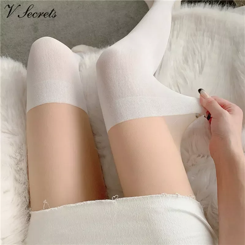 

Women Splicing Stocking Sexy Black Withe Patchwork Middle High School Socks Long JK Unifrom Hollow Mesh Anti-Snagging Pantyhose