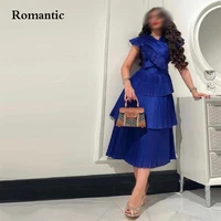 romantic blue chiffon tiered evening dress saudi arabia v neck tea length short prom party gowns vestido de festa women 2022