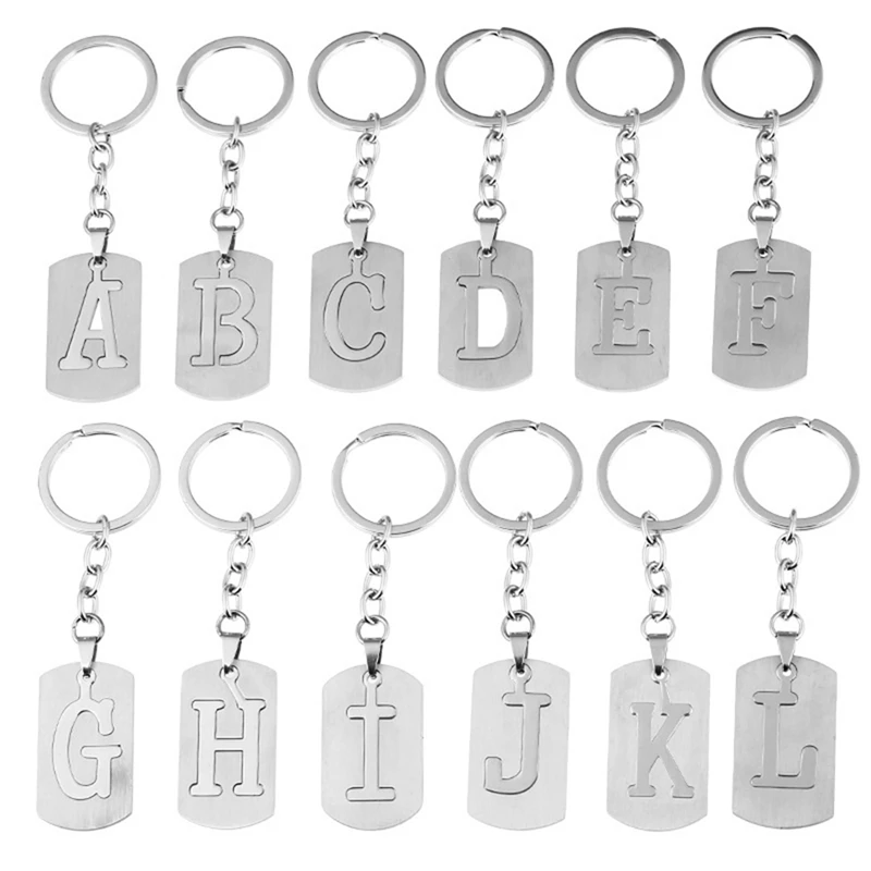 

12 PCS Initial Letter Keychain A to L Initial English Alphabet Key Chain Stainless Steel Keychain for Women and Men