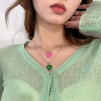 new korean drop glaze double heart pendant necklaces for women vintage heart shape clavicle chain one piece y2k colorful chokers