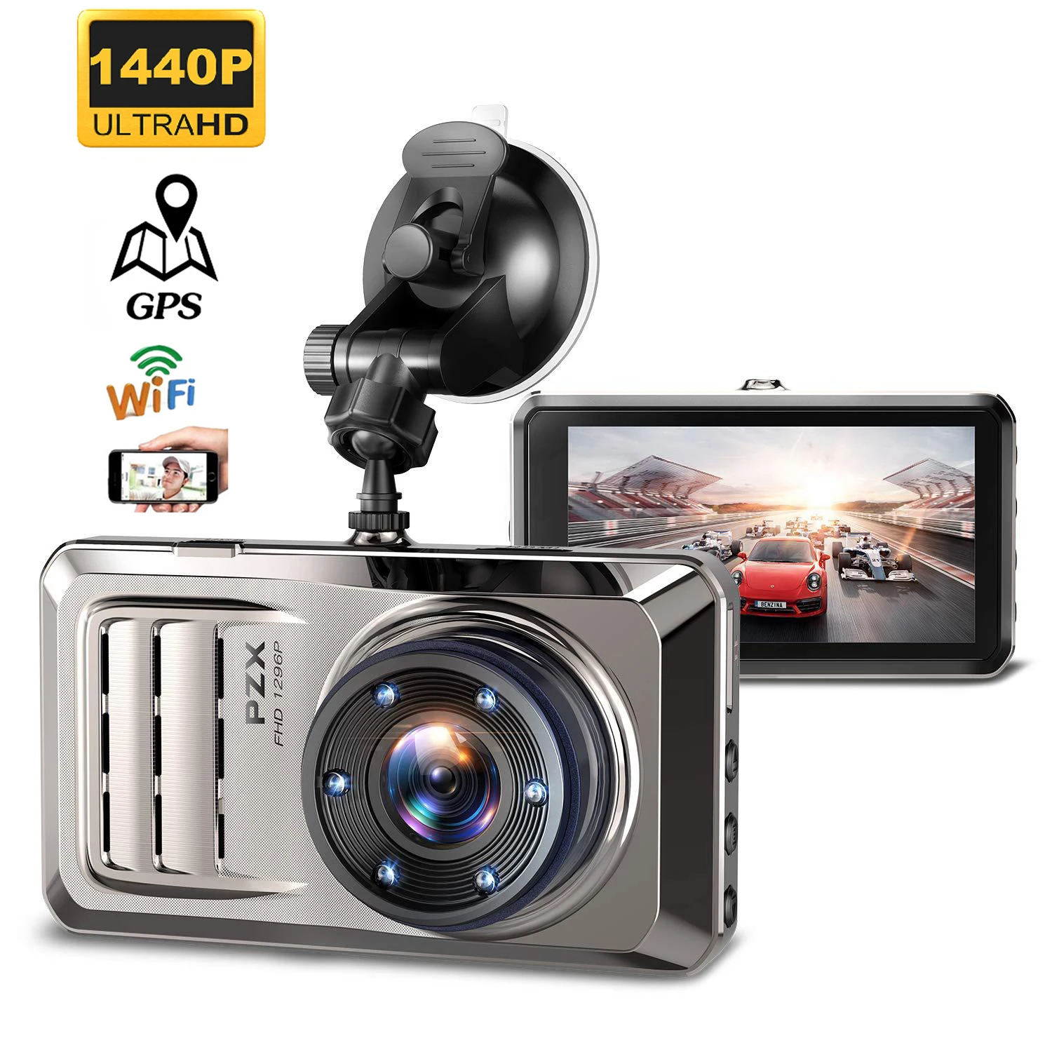 

Car DVR Dash Cam 1440P Front And Rear View Camera Dual Lens Video Recorder Dashcam Black Box Loop Recording Parking Monitoring