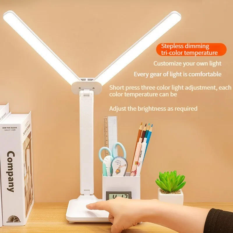 

LED Double Head Folding Desk Light with USB Rechargeable Eye Protection Light Suitable for Reading Study Home/Office